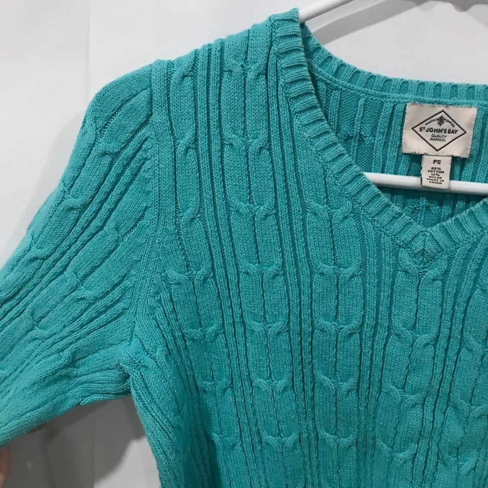 St. John's Bay Knitting Sweater V-Neck Teal Blue - Picture 3 of 9